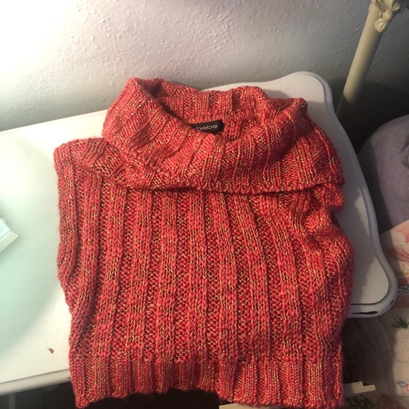 Bebe Coral and Gold Cowl Neck Crop Sweater - Picture 3 of 6